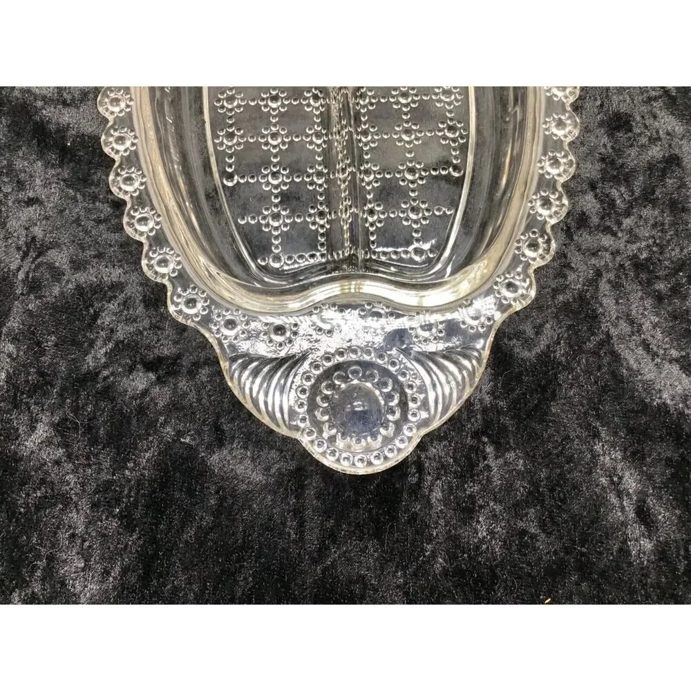 Mid Century Pressed Glass Divided Relish Tray Dish Daisy Chain Beaded Block